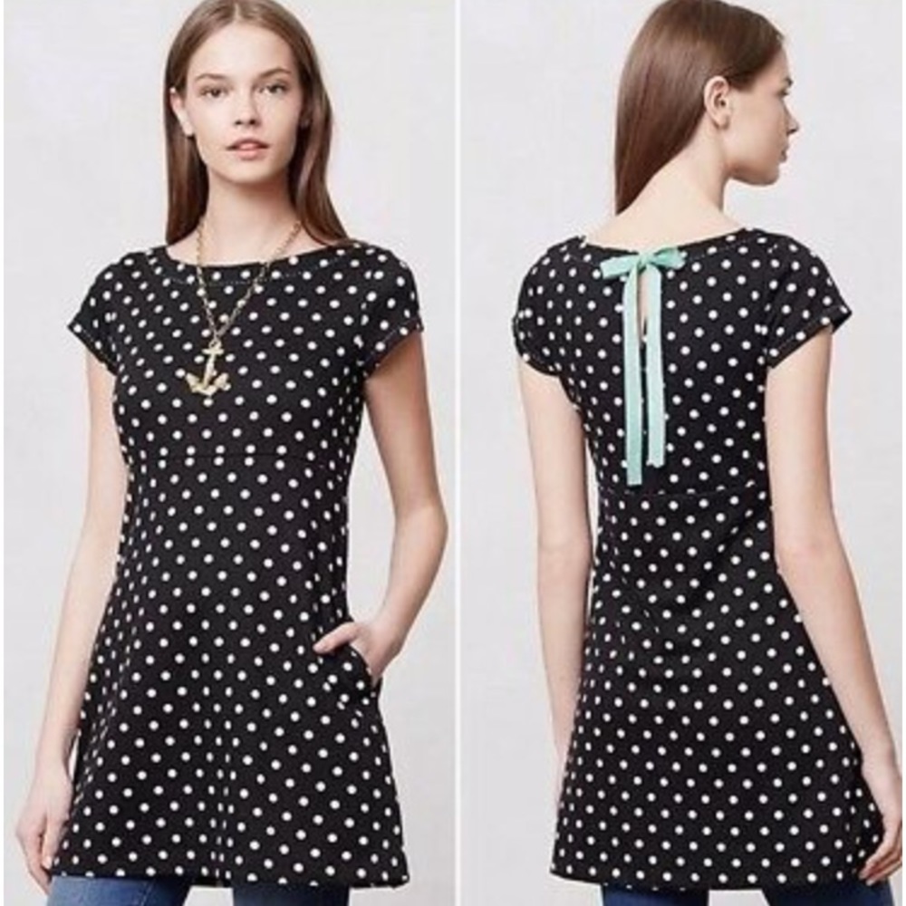 Anthropologie Polka Dot Tie Neck Dress
